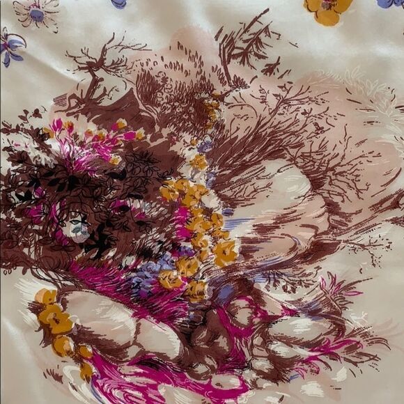 Vtg landscape design silk satin scarf brown border - Picture 6 of 9